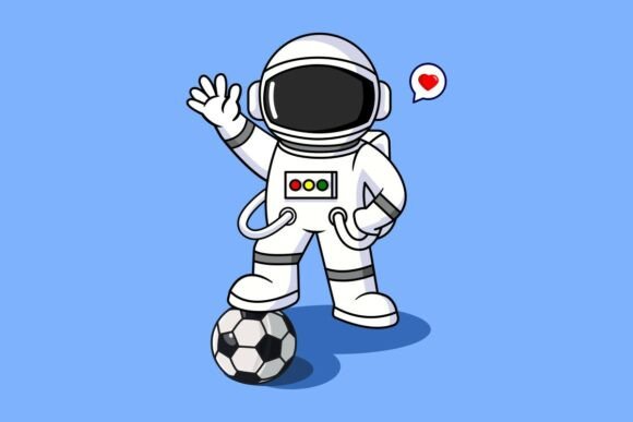 Astronaut Playing Soccer Ball Graphics & Illustrations