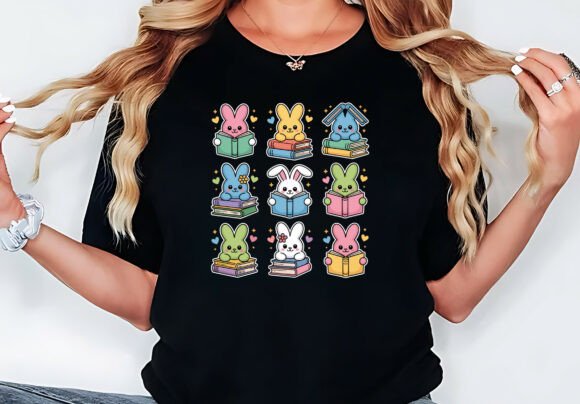 Bunny Reading Books Easter Day Librarian Graphics & T-Shirt Designs