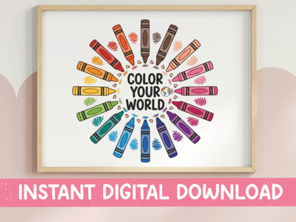 Color Your World Crayon Design Graphics for T-Shirt Designs