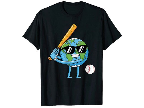 Earth Baseball Player Earth Day Graphics for T-Shirt Designs