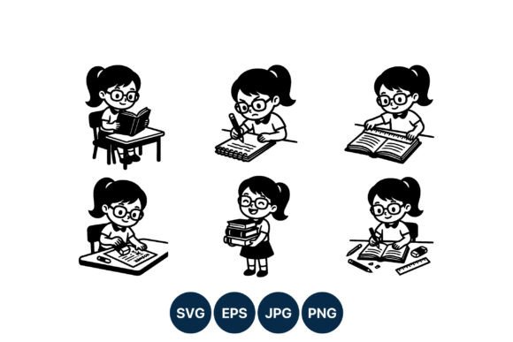 Girl Reading Writing Measuring Graphics & Illustrations
