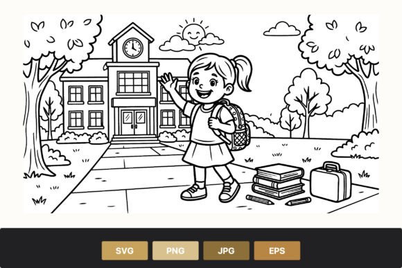 Happy Schoolgirl Waving Vector Art for Graphics
