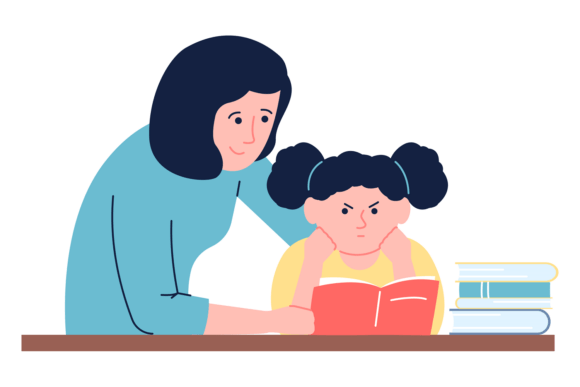 Mother and Daughter Reading Together. Sc Graphics