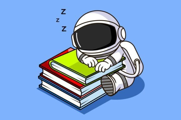 Sleeping Astronaut on Books Graphics and Illustrations