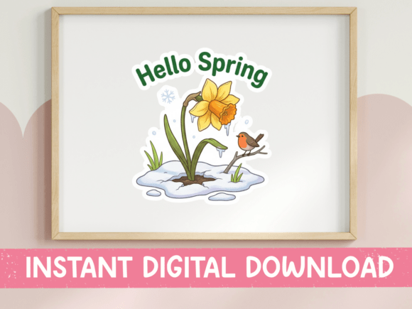 Spring Daffodil Robin Graphics for T-Shirt Designs
