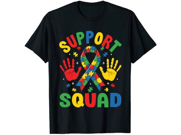 Support Squad Ribbon Autism T-Shirt Graphics