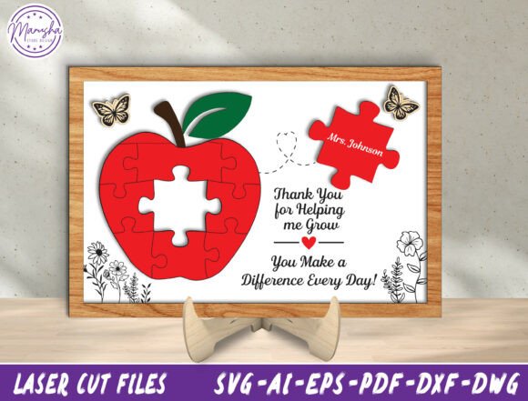 Teacher Appreciation Puzzle Apple SVG for Laser Cutting Home Decor